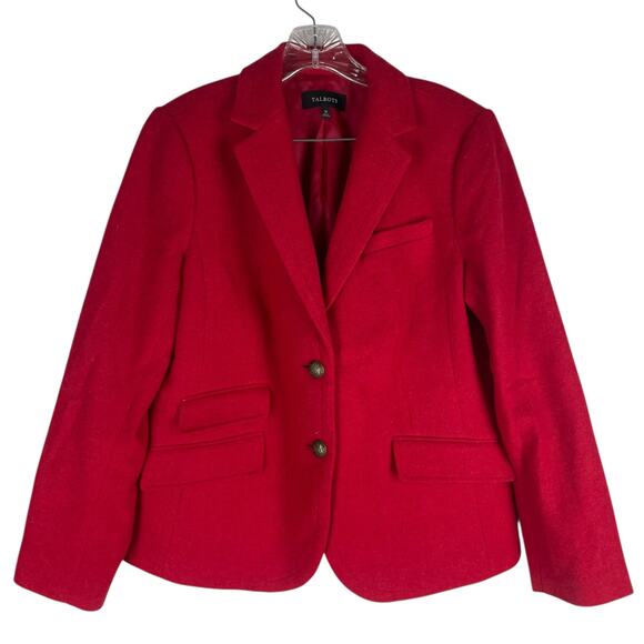 Talbots Wool Blend 2 Button Blazer Jacket Red Holiday Size 12 - Picture 1 of 8
